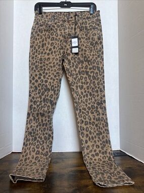 New Carmar Ryan Slim Mid Rise Jeans Stretch Brown Cheetah Women 26 NWT MSRP $208